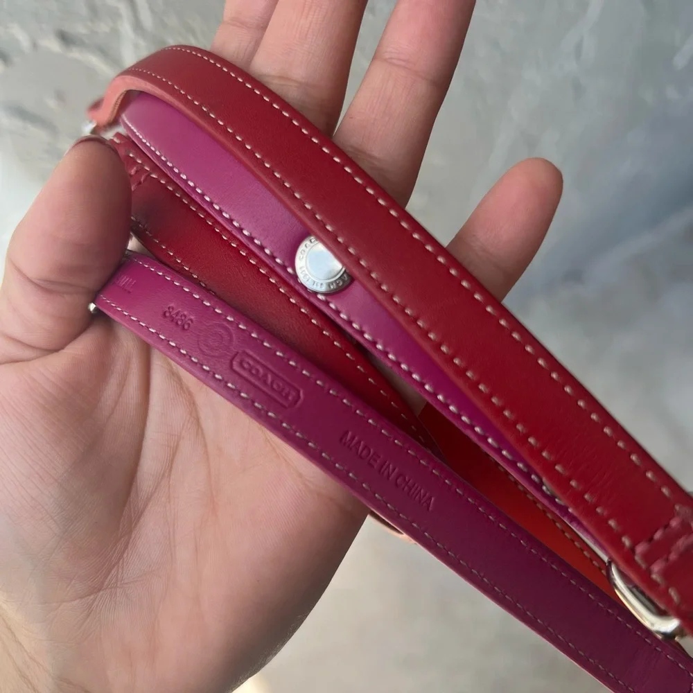 Coach Pink and Red Leather Dog Leash with Silver Hardware